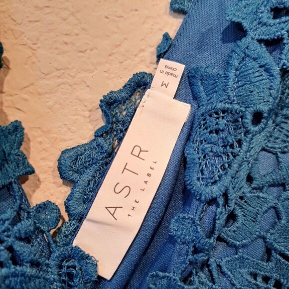 ASTR the Label Teal V-Neck Lace Crochet Tank Midi Dress Party Cocktail Women's M - Picture 3 of 10